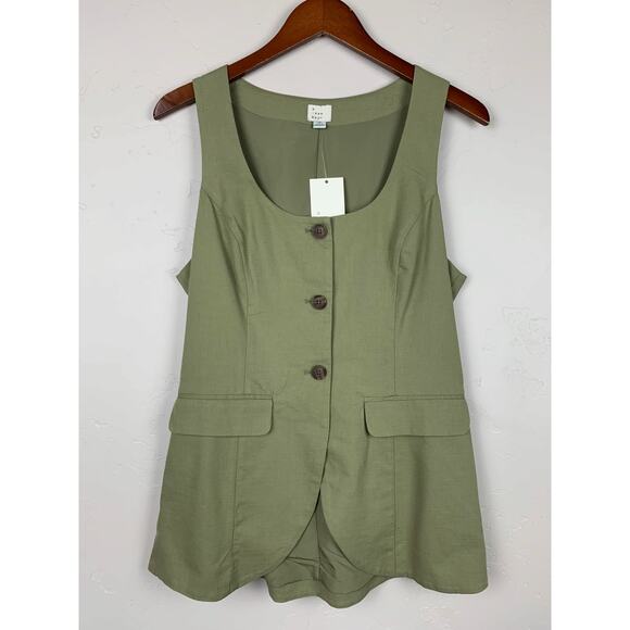 a new day Jackets & Blazers - New A New Day Longline Tailored Vest Sleeveless Button Front Green Women's M